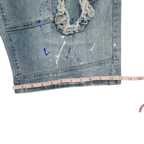 Men’s Distressed Paint Splatter Light Blue Wash Denim Shorts Size 40 - Picture 7 of 11